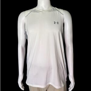 Under Armour Heat Gear White and Gray Fitted Sleeveless Shirt Men's Size Large